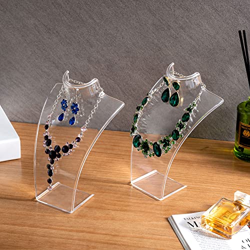 MyGift Acrylic Necklace Holder Jewelry Display Set of 6 for Retail Vendor Bust and Earring Premium Clear Countertop Stand