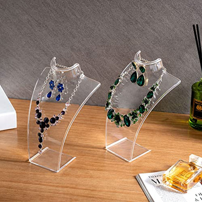 MyGift Acrylic Necklace Holder Jewelry Display Set of 6 for Retail Vendor Bust and Earring Premium Clear Countertop Stand