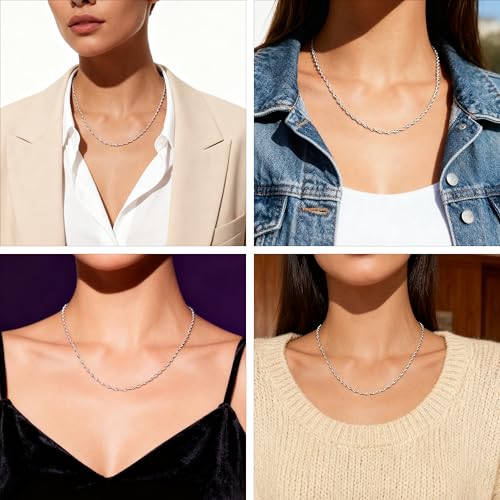Womens Stainless Steel 18K Gold Plated Chain Necklace Jewelry Silver link Chain for Women Waterproof Never Tarnish 2/3/4mm 16 18 20 Inches - size: 20 inch, style: Twister Rope