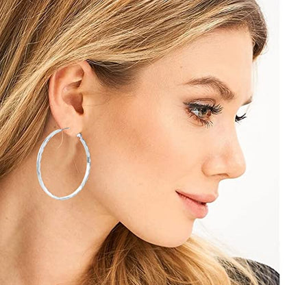 Sterling Silver Hoop Earrings - Diamond-Cut Circle Hoops, Hypoallergenic, 3mm Thin, Oversize 20/30/40/50/60mm - color: Silver,60mm