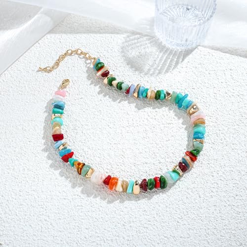 Colorful Irregular Beaded Necklace for Women Resin Jewelry Gift | Trendy Statement Bead Choker Necklaces Summer Beach Boho Charm Accessories Stuff - color: Rainbow