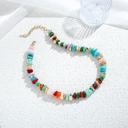 Colorful Irregular Beaded Necklace for Women Resin Jewelry Gift | Trendy Statement Bead Choker Necklaces Summer Beach Boho Charm Accessories Stuff - color: Rainbow