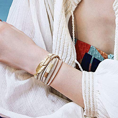 Leather Wrap Bracelet Set 3Pack Wrist Cuff Bracelet for Women Multilayer Magnetic Clasp Bracelet Feather Tree Bead Crystal Bracelet - color: Feather Tree Crystal