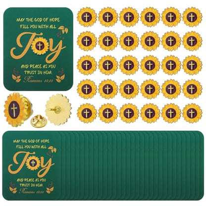 Sayglossy 30 Sets Sunflower Pins on Card Bulk Religious Joy Faith Sunflower Pins with Card Gifts Religious Christian Bible Verse Lapel Pin with Cards for Church Gift - style: Sunflower