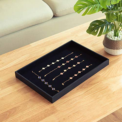 Velvet Jewelry Tray for Drawers Black Jewelrys Display Tray Stackable Jewelry Organizer Trays for Necklace Bracelet Ring Watch (1, Black) - color: Black
