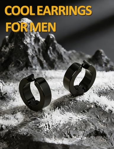 Stainless Steel Mens Womens Clip On Earrings Hoop Huggie Non-Piercing 3 Pairs - color: 1 Pairs(Black)