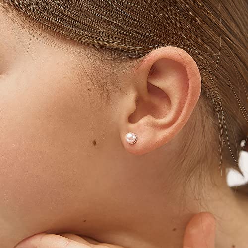 In Season Jewelry Pink Simulated Pearl Kids Earrings - 925 Sterling Silver Hypoallergenic Earrings for Girls with Safety Screw Backs - Safe & Comfortable for Toddlers, Kids & Little Girls, 3mm-5mm