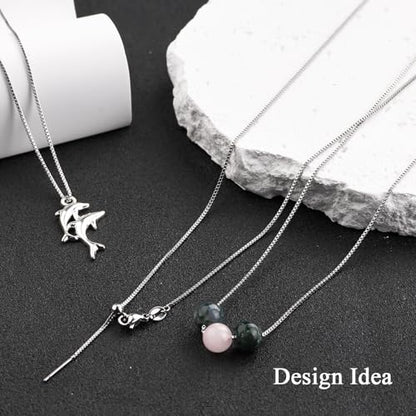 10 Pack Stainless Steel Dainty Box Chain Bulk 20Inch 1.1mm Adjustable Charm Necklace Chains With Rubber Stopper for Jewelry Making - color: Silver Box