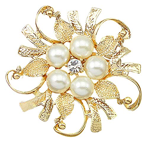 oAtm0eBcl Elegant Princess Brooch Pin, Women Luxury Glossy Faux Pearl Rhinestone Flower Bouquet Brooch Pin, Bridal Wedding Jewelry Gold