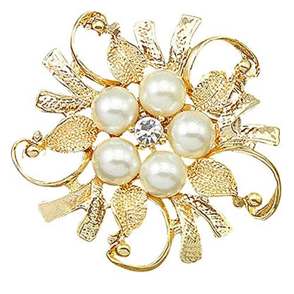 oAtm0eBcl Elegant Princess Brooch Pin, Women Luxury Glossy Faux Pearl Rhinestone Flower Bouquet Brooch Pin, Bridal Wedding Jewelry Gold