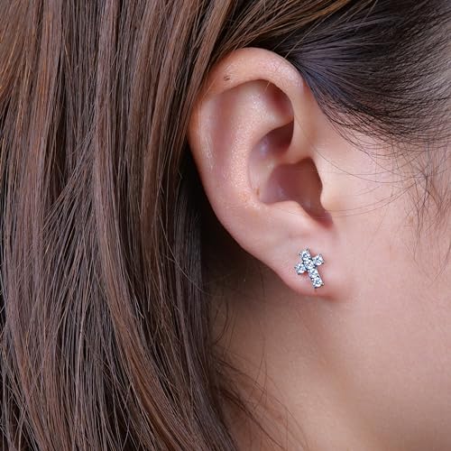 Limerencia G23 Pure Titanium Hypoallergenic Earrings | F136 Implant Grade Titanium Jewelry for Sensitive Ears - color: Cross CZ Silver