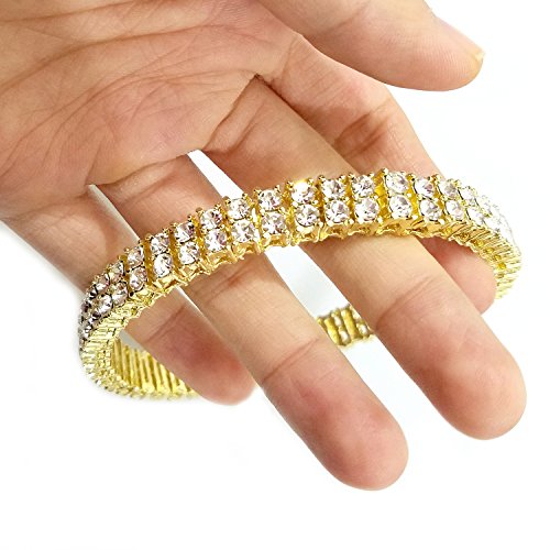 HH BLING EMPIRE 14K Gold and Silver Bracelets Diamond Tennis and Cuban Link Bracelet for Men Women Hip Hop Jewelry - color: 2 row tennis-Gold, size: 8.5"