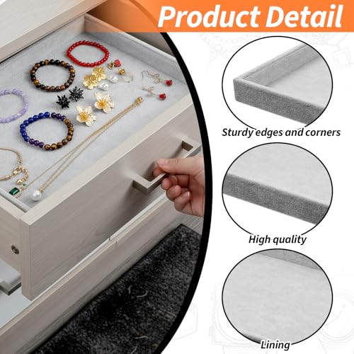 4 Pack Gray Velvet Stackable Jewelry Tray Showcase Display - 13.78 x 9.45 x 1.18 Inch, Stackable Necklace Bracelet Ring Showcase Display Empty Plate for Necklace Earring Ring Bracelet