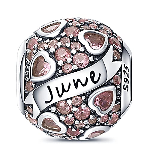 925 Sterling Silver Birthstone Charms fits Charms Bracelets for Woman，with 5A Cubic Zirconia Dangle Pendant Bead,Happy Birthday Charms for Bracelet and Necklace Valentine's Day Mother's Day Gift - color: 1-June Birthstones