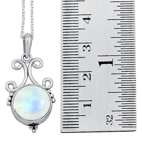 Natural Round Gemstone Pendant Necklace for Women, 925 Sterling Silver | Solitaire Birthstone Jewelry With 18 Inch Chain, Handmade Semi Precious Stone Pendant, Jewelry Gift for Mom, Wife & Sister - color: Moonstone