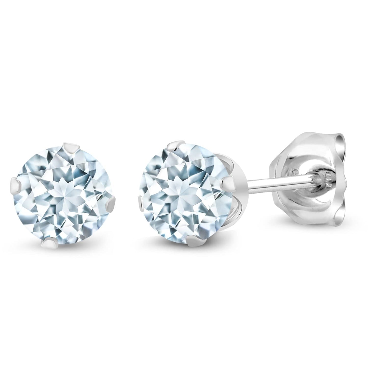 Gem Stone King 925 Sterling Silver Round 4MM Gemstone Birthstone Stud Earrings For Women Men - style: Aquamarine, March