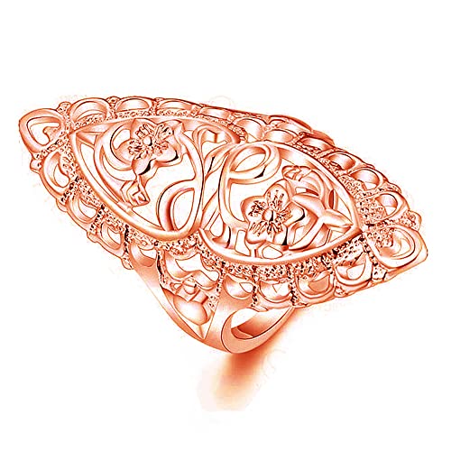 Rings for Women Summer Boho Rings Filigree Flower Ring Chunky Gold Ring Full Finger Rings Wide Band Womens Rings for Cocktail Party Birthday Gifts Statement Rings for Women - color: Rose Gold
