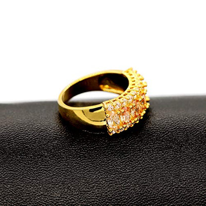 Uloveido Beautiful Women's 7 Stones Wedding Band Oval Cubic Zirconia Engagement Anniversary Rings J501 - color: Gold-Champagne