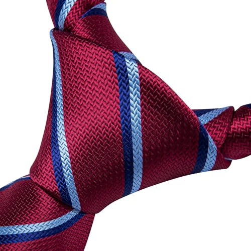 Dubulle Mens Paisley Striped Tie Woven Necktie for Men and Handkerchief Cufflinks Set Wedding Formal Business - color: Burgundy