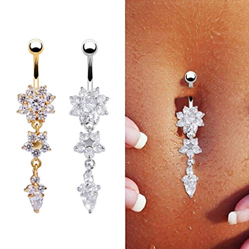 Start Crystal Rhinestone Ring Body Dangle Ball Belly Button Navel Ring (Silver)