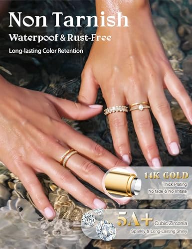 Tungary Gold Stackable Rings for Women Non Tarnish, Wedding Bands Set | Hypoallergenic 5 PCS Cubic Zirconia Ring Set, Promise Engagement Wedding Ring Stack, Trendy Statement Thumb Rings Size 5-10 - color: Elegant-14K Gold Plated