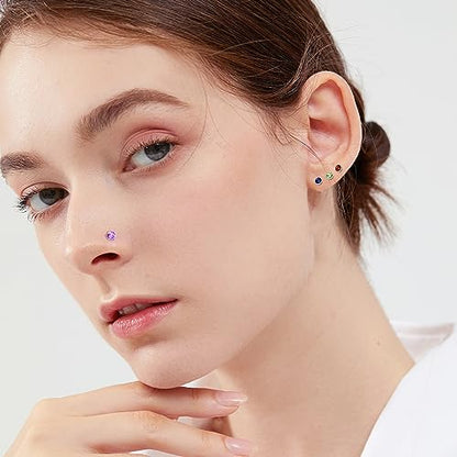 36-44 Pcs 18G 20G Nose Rings Studs Nose Rings for Women Nose Piercings Jewelry Surgical Stainless Steel Nose Studs Moon Star Heart Butterfly Hypoallergenic Body Piercing Jewelry for Women Men - color: 18G Colorful C-L Shape- 40 Pcs