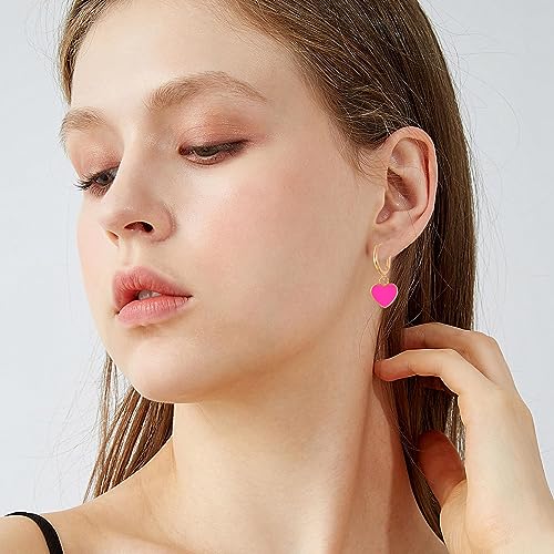 GBAHFY 9 Pairs Heart Dainty Huggie Hoop Earrings with Dangle for Women Sterling Silver Small Huggie Earring with Drop Charm Set