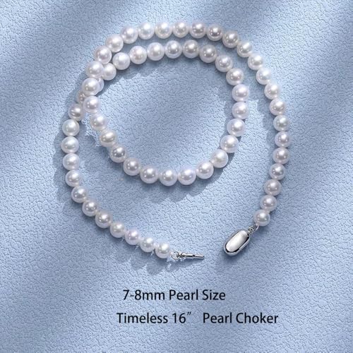 White Genuine Freshwater Cultured Pearl Necklace For Women And Men | Full Sizes from 3mm to 14mm Freshwater Pearls, AAA Grade & Above, A Love Gift Choice For Anniversaries And Birthdays - size: 7-8mm 16in AAAA