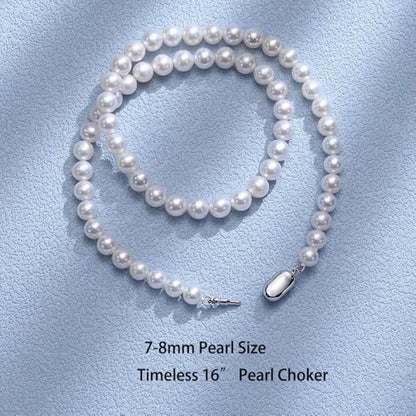 White Genuine Freshwater Cultured Pearl Necklace For Women And Men | Full Sizes from 3mm to 14mm Freshwater Pearls, AAA Grade & Above, A Love Gift Choice For Anniversaries And Birthdays - size: 7-8mm 16in AAAA