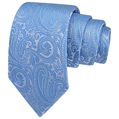 GUSLESON 3.15"（8cm） Mens Tie and Lapel Pin Paisley Necktie Hankerchief Cufflinks Set for Men - color: Light Blue