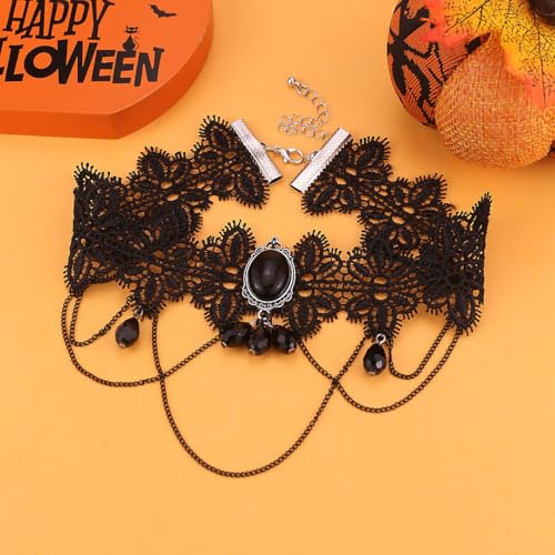 Todenb Gothic Choker Witch Necklace for Women Lace Vampire Collar Necklace Y2K Goth Black Zirconia Pendant Necklaces Halloween Dark Bridal Vampire Witch Party Jewelry Accessories - style: Style-F