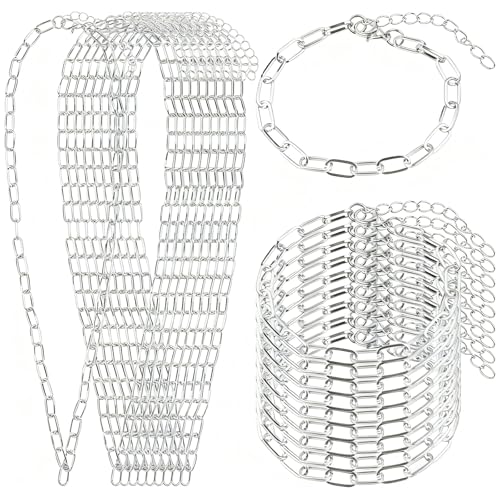 20 Pcs 18K Silver Plated Necklace Bracelet Chain Kit, Paperclip Alloy Link Fit Clip on Charm, Charm Bracelet Necklace Kit for Women DIY Jewelry Making (Silver) - color: Silver