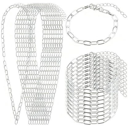 20 Pcs 18K Silver Plated Necklace Bracelet Chain Kit, Paperclip Alloy Link Fit Clip on Charm, Charm Bracelet Necklace Kit for Women DIY Jewelry Making (Silver) - color: Silver