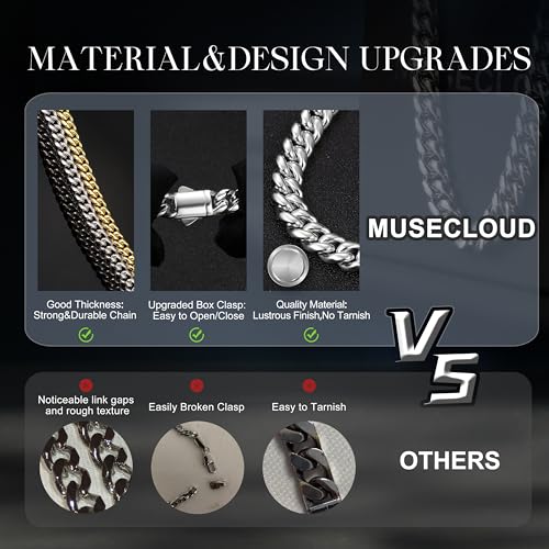 Gold Cuban Link Chain for Men Mens Stainless Steel Miami Curb Chains Necklace 5/8/10/12/14mm Thick Real Gold/Silver/Black Plated Diamond Cut Non-Tarnish Jewelry Trendy Gifts 16-30 Inch with Gift Box - color: 10mm Width - Stainless Steel, size: 22 in (56 c
