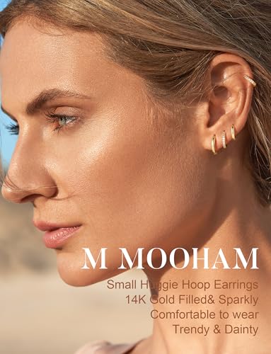 M MOOHAM Huggie Hoop Earrings for Women Teen Girls, 14K Gold Plated | Hypoallergenic Earring Set for Sensitive Ears, Small Huggie Hoops, Dainty Earrings Stack, Trendy Jewelry Gifts - color: 14K Gold Plated