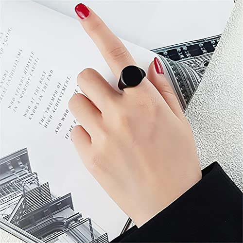 HIJONES Mens Stainless Steel Signet Ring Matte Brushed Square | Simple Statement ,Wedding Band,Polished Round - color: 14mm-Black