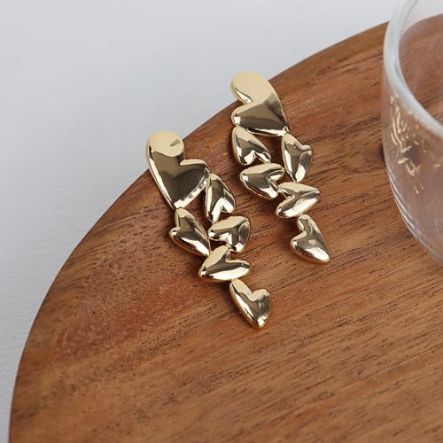 Jean Beau Chunky Gold Stone Stud Earrings for Women, Trendy Natural Gemstone Hypoallergenic Earing Valentine Jewelry Gift - color: Gold