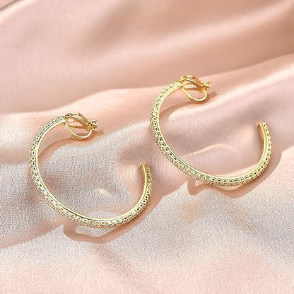 YOQUCOL 4.3CM(1.7in) Clip On Hoop Earrings Cubic Zirconia Non Pierced Ears Hoops for Women - color: Gold