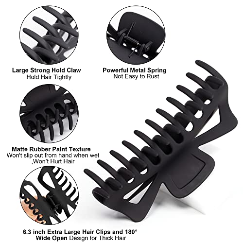 Extra Large Claw Clips for Thick Hair, 6.4 Inch Strong Hold Matte Jumbo Accessories for Women Long Curly Hair Cute Nonslip Big Jaw Clip French Giant Hair Clip 4 Pack (Black, Brown leopard)