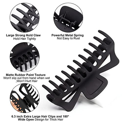 Extra Large Claw Clips for Thick Hair, 6.4 Inch Strong Hold Matte Jumbo Accessories for Women Long Curly Hair Cute Nonslip Big Jaw Clip French Giant Hair Clip 4 Pack (Black, Brown leopard)