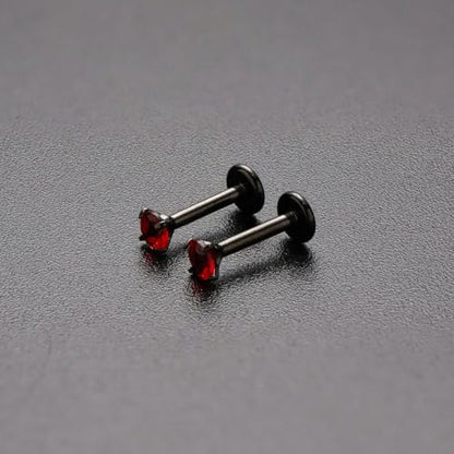 16G 18G Titanium Internal Thread CZ Stud Earrings Flat Back, Silver Black Tragus Helix Conch Cartilage Piercing Jewelry for Women Men 6mm 8mm 10mm Labret Studs 2PCS - color: Black, 16g, 10mm bar, 3mm Red CZ