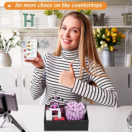 Black Bamboo Drawer Organizer - Silverware&Utensil Holder Organizer for Kitchen Drawers, Multi-Use Drawer Dividers Boxes for Bathroom Counter，Cabinet, Garage, Office Desk, Makeup, Jewelry (9"6"2.5") | Silverware Cutlery Utensil Tray, Multi-Use Drawer Divi