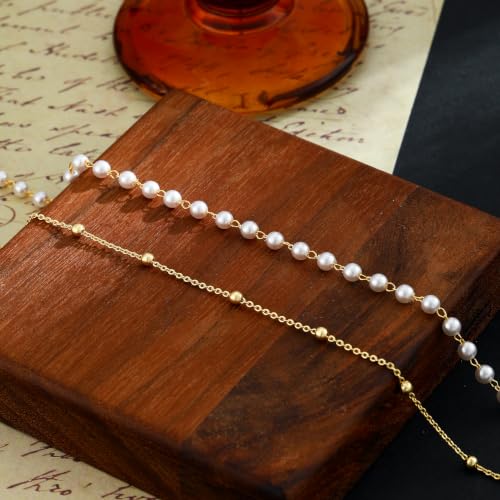 Gold Ankle Bracelets for Women, Dainty 14K Gold Plated Anklets for Women Waterproof Cuban Link Chain Pearl Anklet Set Trendy Layered Stackable Ankle Bracelet Non Tarnish Jewelry for Her - color: A0194