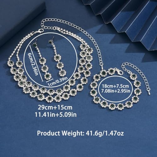 Rhinestone Bridal Wedding Jewelry Set，Crystal Necklace Earrings Bracelet Sets Formal Costume Jewelry for Women and Brides - color: BLACK