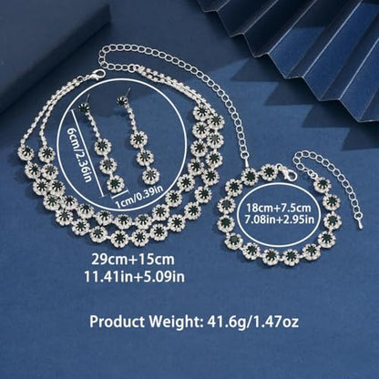 Rhinestone Bridal Wedding Jewelry Set，Crystal Necklace Earrings Bracelet Sets Formal Costume Jewelry for Women and Brides - color: BLACK