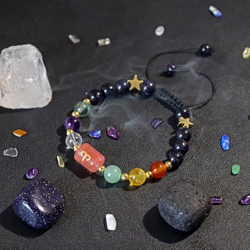 Zodiac Bracelets for Women 12 Constellations Healing Crystal Stone Beads Bracelet Birthday Zodiac Gifts Horoscope Spiritual Bracelet - color: Aries-2