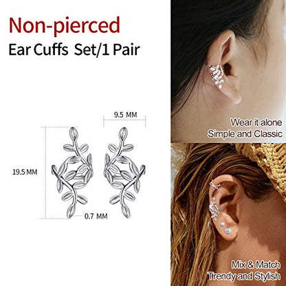 ChicSilver 925 Sterling Silver Ear Cuffs Non-Piercing Cartilage Earrings: Various Styles, Conch Cuffs (with Gift Box) - style: F: Leaf Cuff
