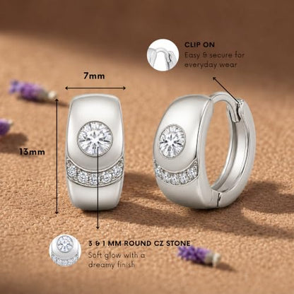 Gempires Huggie Hoop Earrings for Women | Cubic Zirconia Fashion Earrings Collection | Gold, Silver & Rose Gold Tone Styles | Lightweight Everyday Jewelry - color: Silver Geometric Round