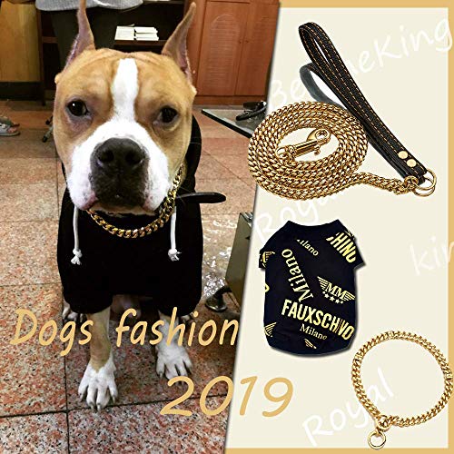 Adjustable 18K Gold Dog Collar Slip Choker Stianless Steel 15mm Big Dog Puppy Necklace Choke Chain Training Collar Cuban Link with Engraving Custom L - size: XL