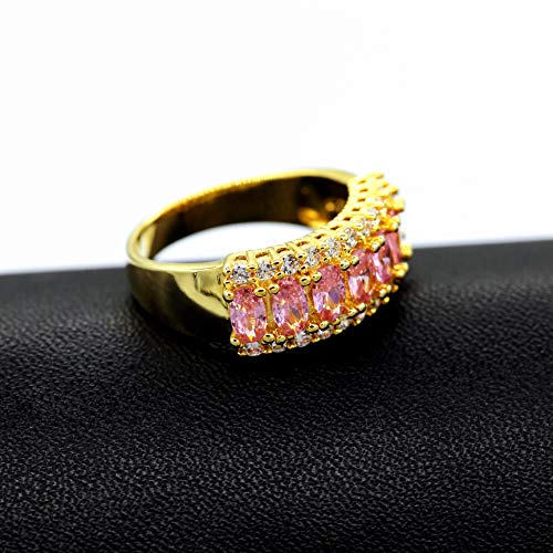 Uloveido Beautiful Women's 7 Stones Wedding Band Oval Cubic Zirconia Engagement Anniversary Rings J501 - color: Gold-Pink